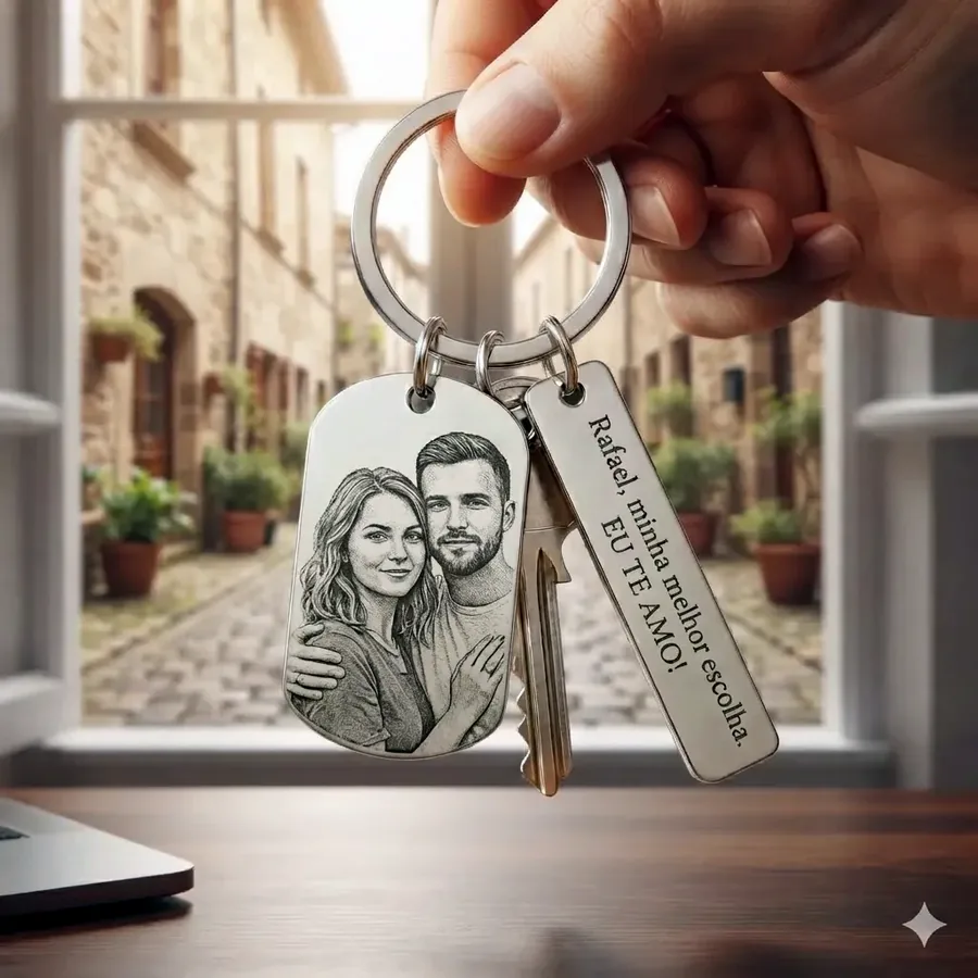 Chaveiro de metal com foto personalizado La Bella Laser